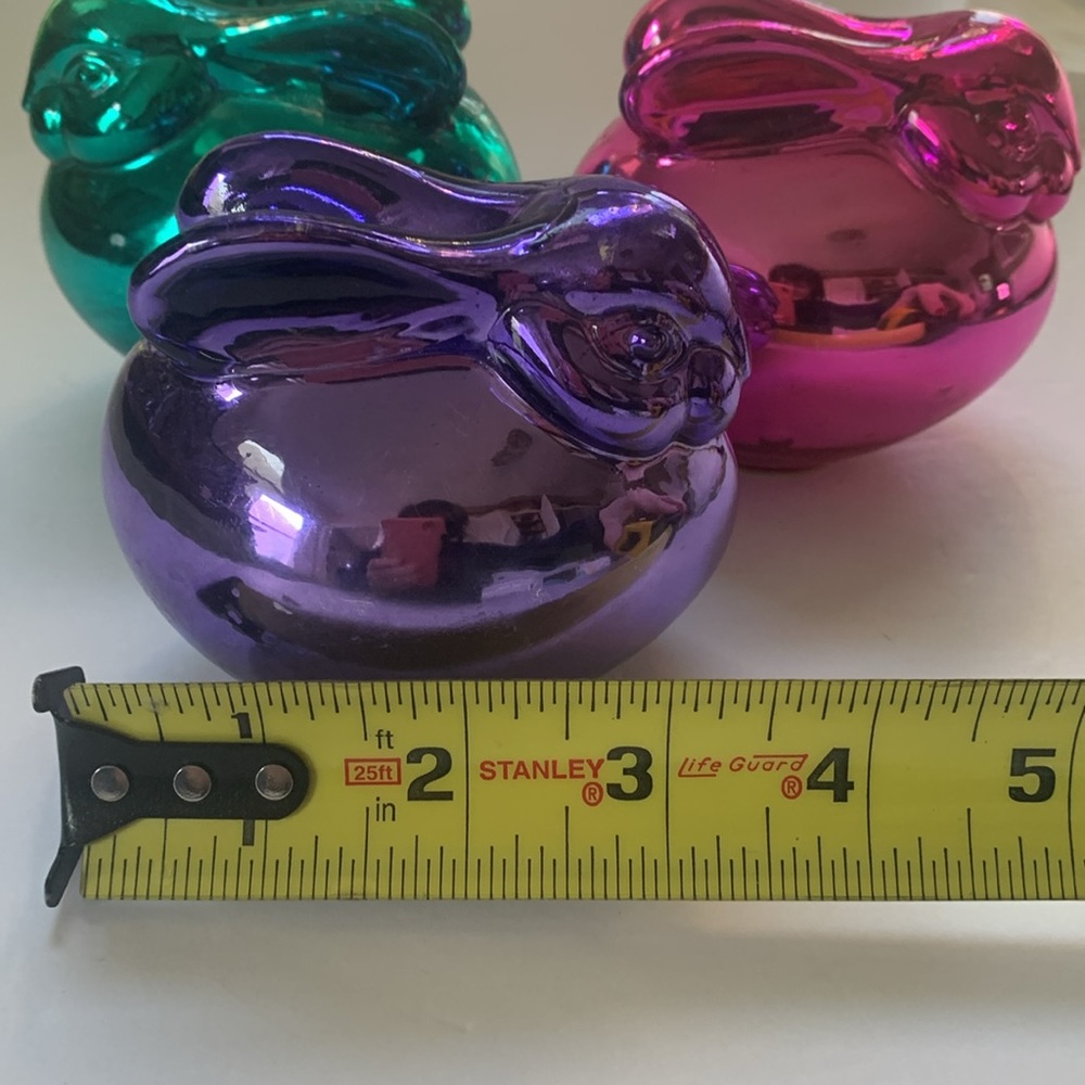 Vintage Department 56 Handblown Glass Bunny Set Of Three Pink Green Purple - Picture 9 of 10